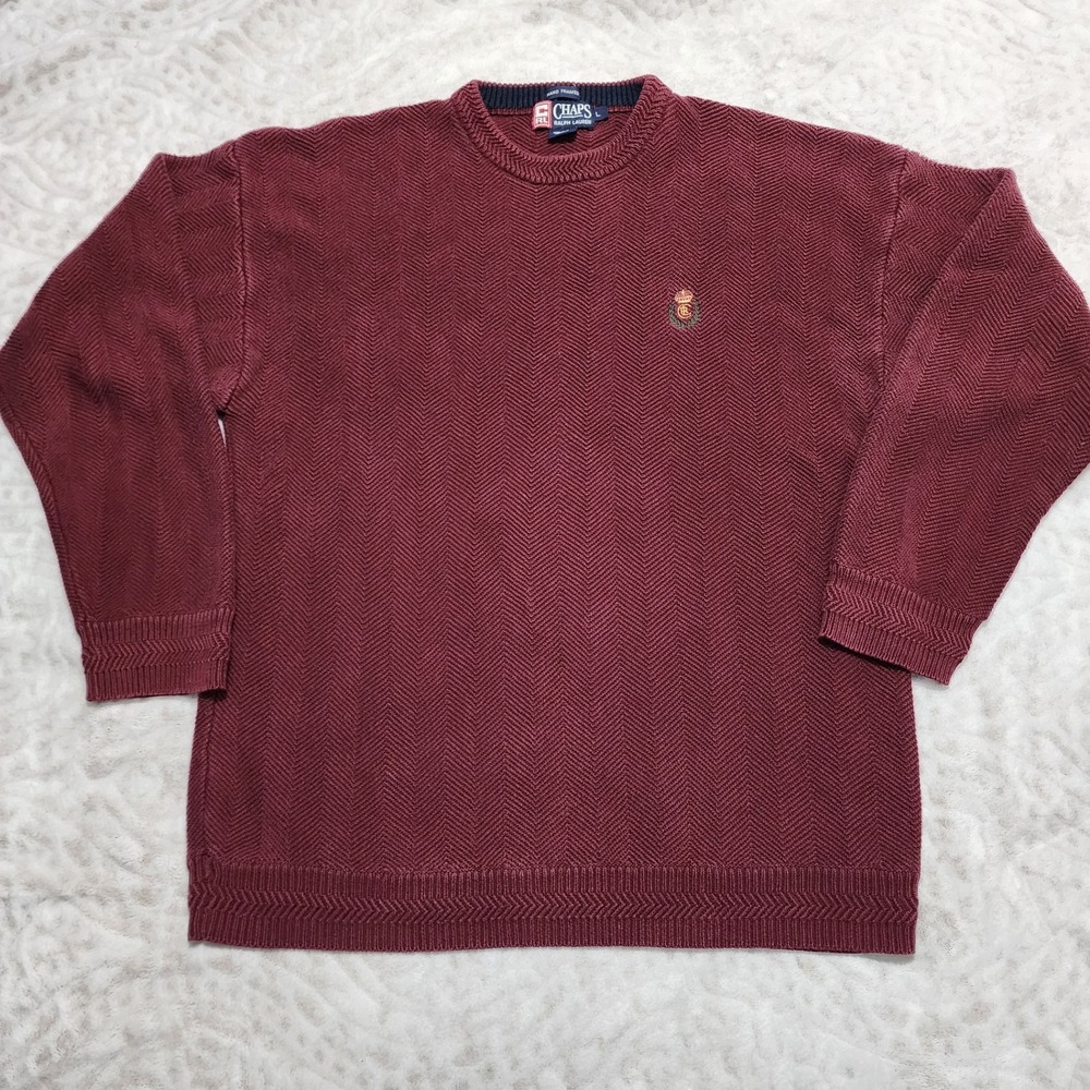 Vintage Chaps Ralph Lauren Sweater Mens L Hand Framed Herringbone Chevron